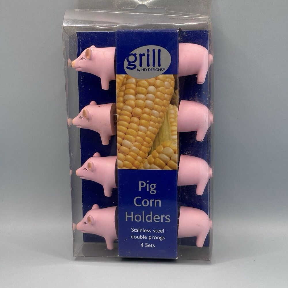 Grill by HD Designs Pig Corn Holders 4 Sets Pink Novelty BBQ Stainless Steel
